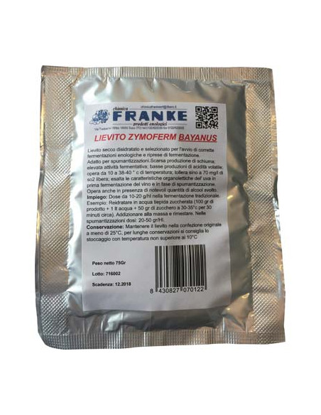 LIEVITO ENOLOGICO ZYMOFERM BAYANUS FRANKE GR.75 Miglior Prezzo
