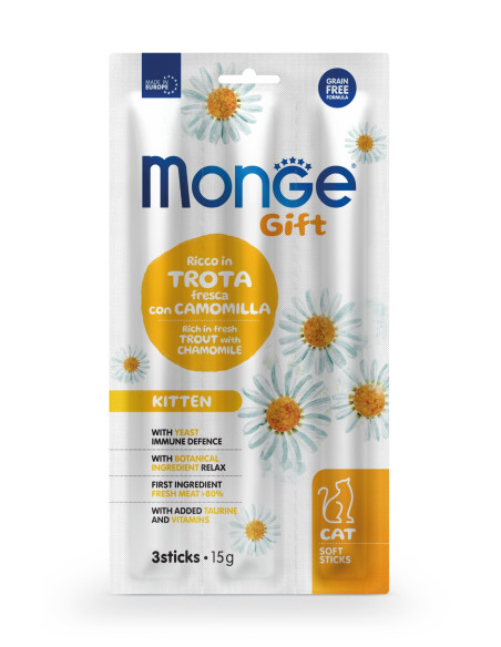 MONGE GIFT GATTO Soft Sticks – Accrescimento – Ricco in Trota
