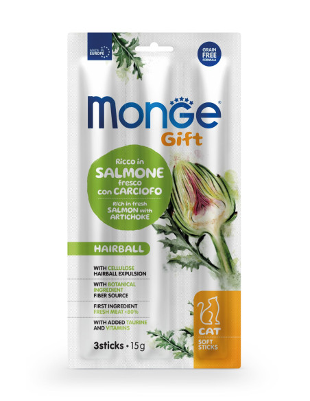 MONGE GIFT GATTO Soft Sticks – Hairball – Ricco in Salmone